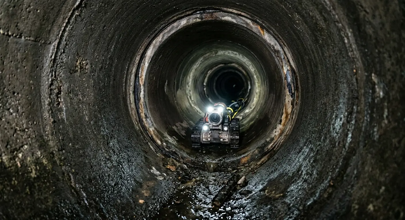 Robotic sewer camera inspecting pipe interior for Sewer Line Cleaning in Virginia