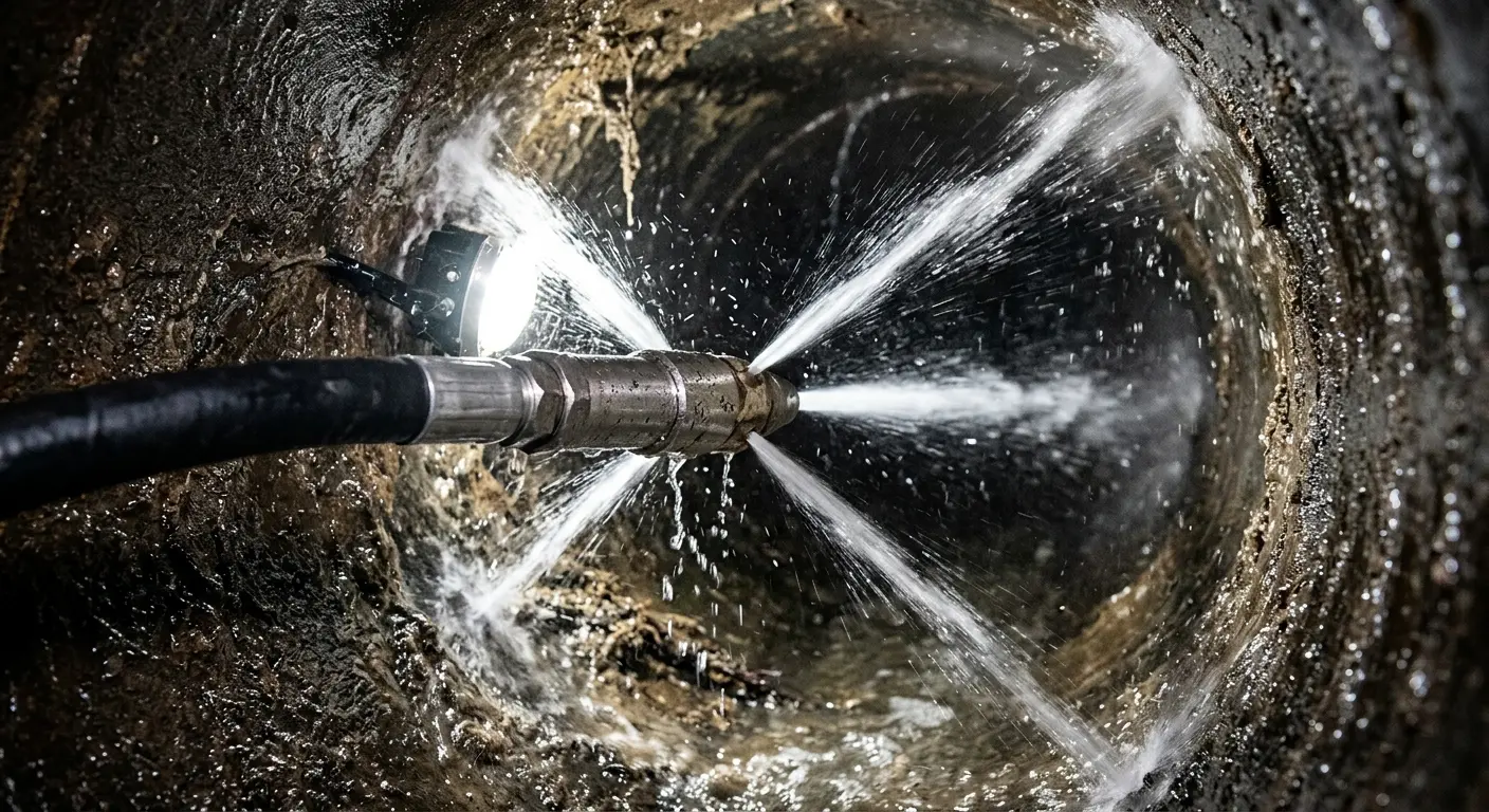 High-pressure hydro jetting nozzle cleaning sewer pipe for Storm Drain Cleaning in Virginia